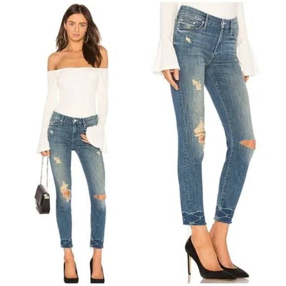 Mother The Looker Ankle Fray Jeans Naughty Intentions Blue Size 25 - Picture 1 of 9